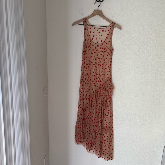 Zara Asymmetrical sheer net dress with velvet Red Polka Dots size small 4/6 - Picture 3 of 7